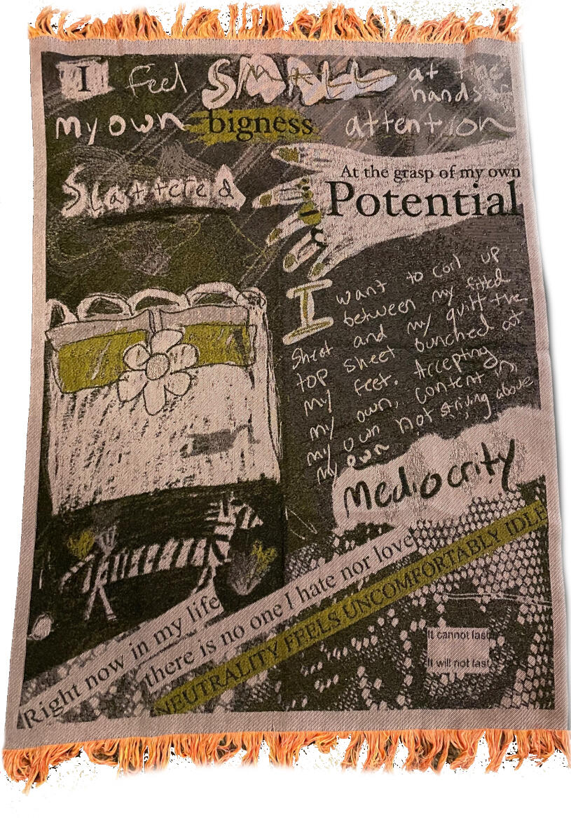 "Thoughts From My Bed" Woven Tapestry, 3' x 4', 2023