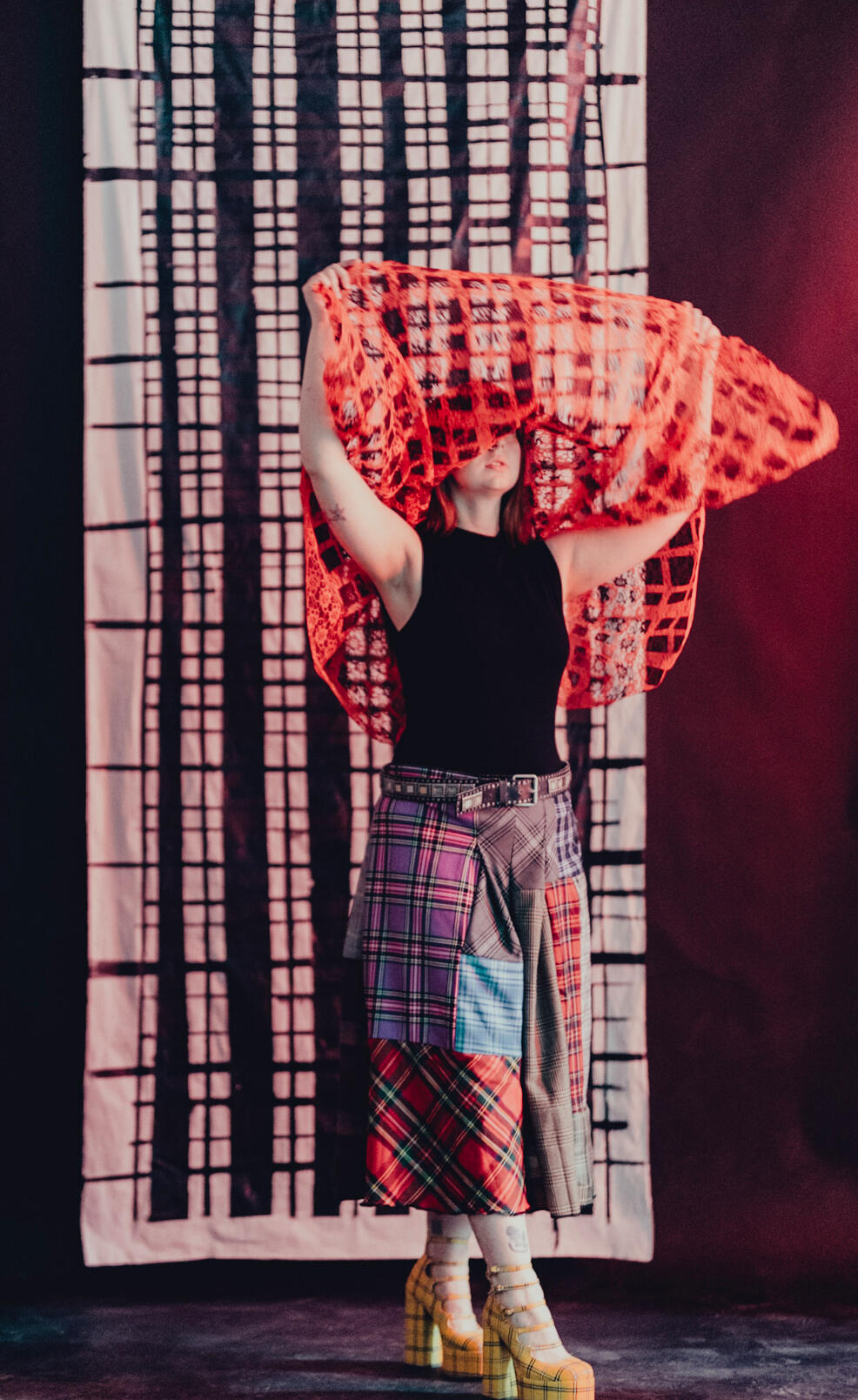 patchwork pants, backdrop, and veil made by DG
